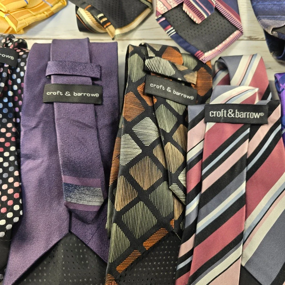 Lot of 15‎ Croft & Barrow Mens Neckties Silk Blend Stripes Geometric Polka Dot